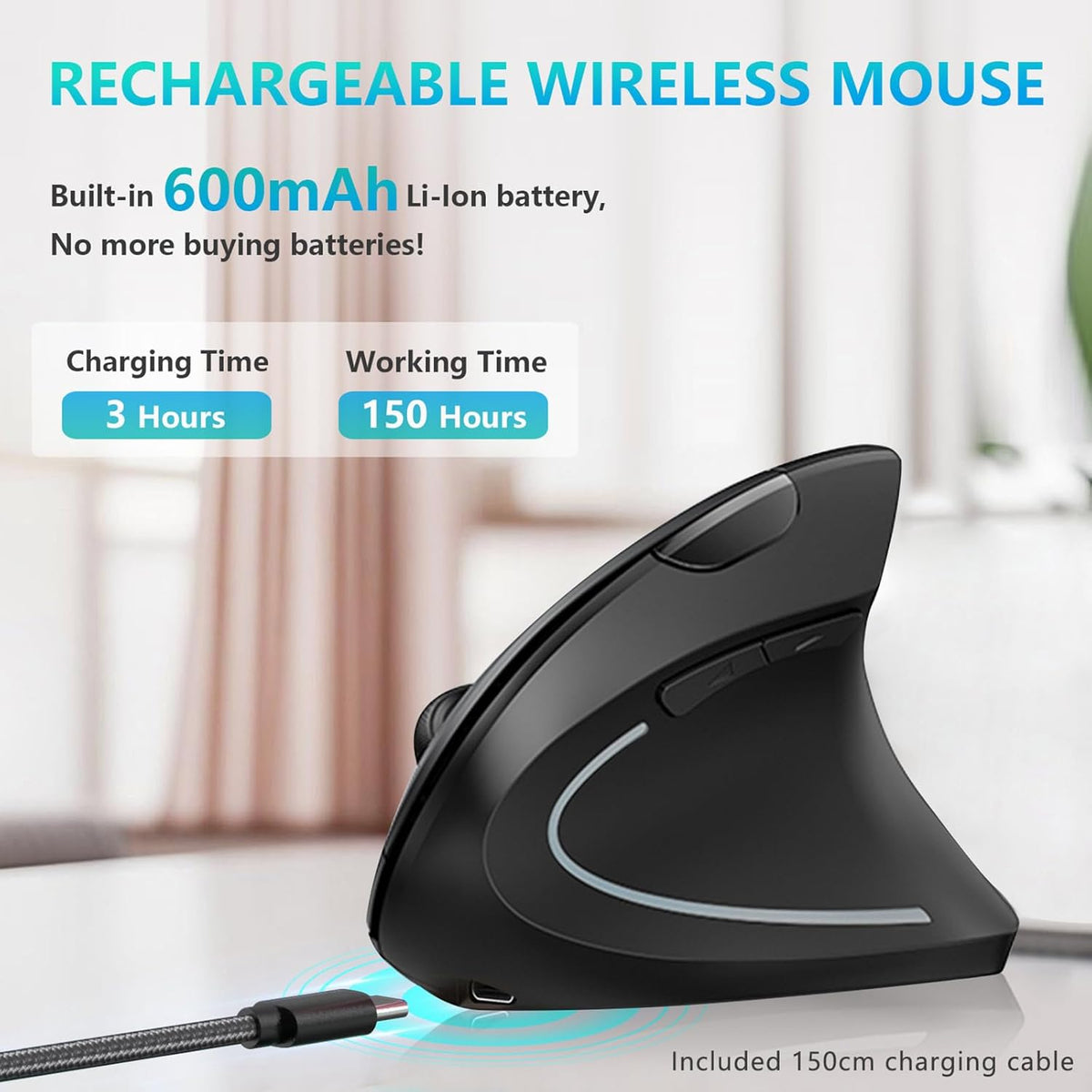 Ratón ergonómico, LEKVEY ratón vertical inalámbrico recargable - ra...