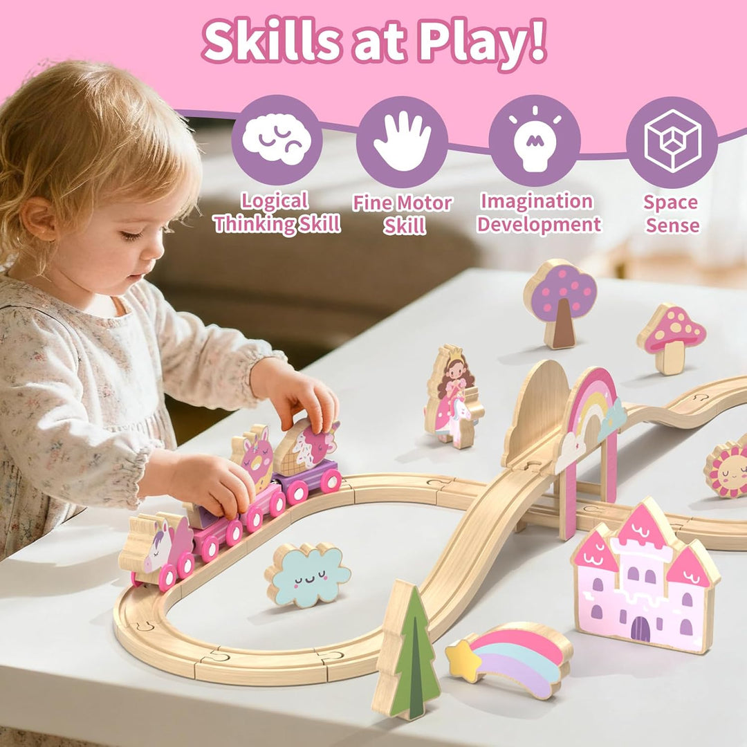 Lehoo Castle Juego de tren de madera juego de tren para