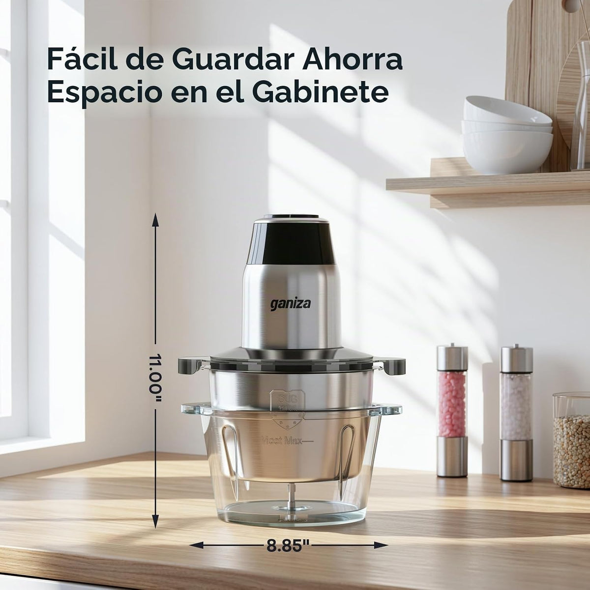 Procesadores de Alimentos Ganiza con 2 tazones, Picadora de Carne y Vegetales de 450W