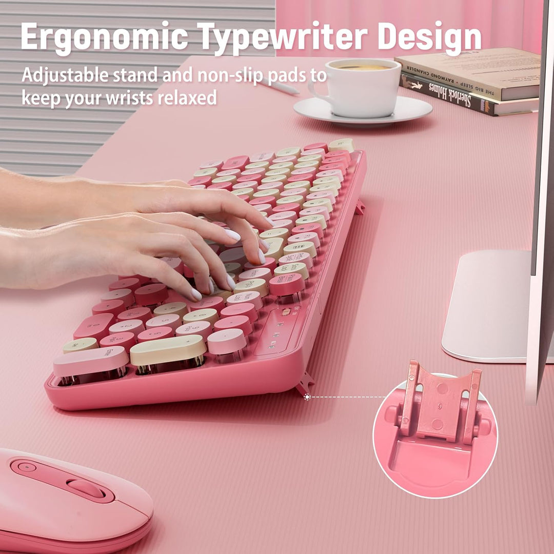LIZRROT Combo de teclado y mouse inalámbricos, teclas redondas, tec...