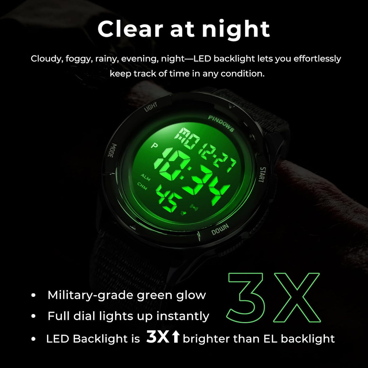 PINDOWS Reloj deportivo digital para hombre, reloj de pulsera táctico militar de cara grande para hombres, resistente al agua hasta 164.0 ft, retroiluminación LED, alarma, cronómetro, reloj resistente
