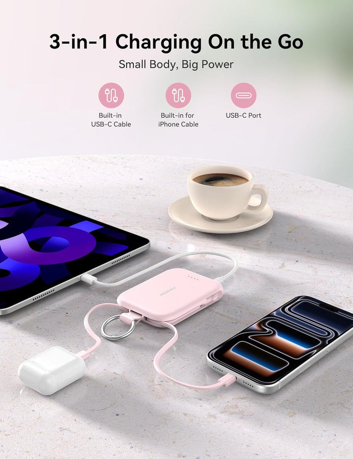 RORRY Cargador portátil, cargador portátil de 5000 mAh con cables i...