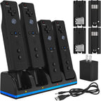 Remote Controller Charger para Wii/Wii U con 4 Pack 2800mAh Rechargeable Battery Pack, 4 puerto carga Station para Controller, Remotes Not Included