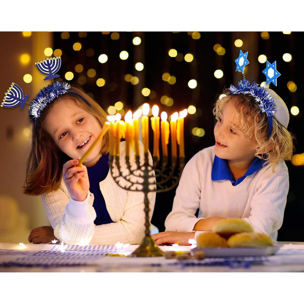 Lyrow 12 diademas de Hanukkah Boppers Janucá, diadema de fieltro de Menorá, estrella hexagonal Dreidel, regalos de fiesta de Hanukkah, 12 unidades