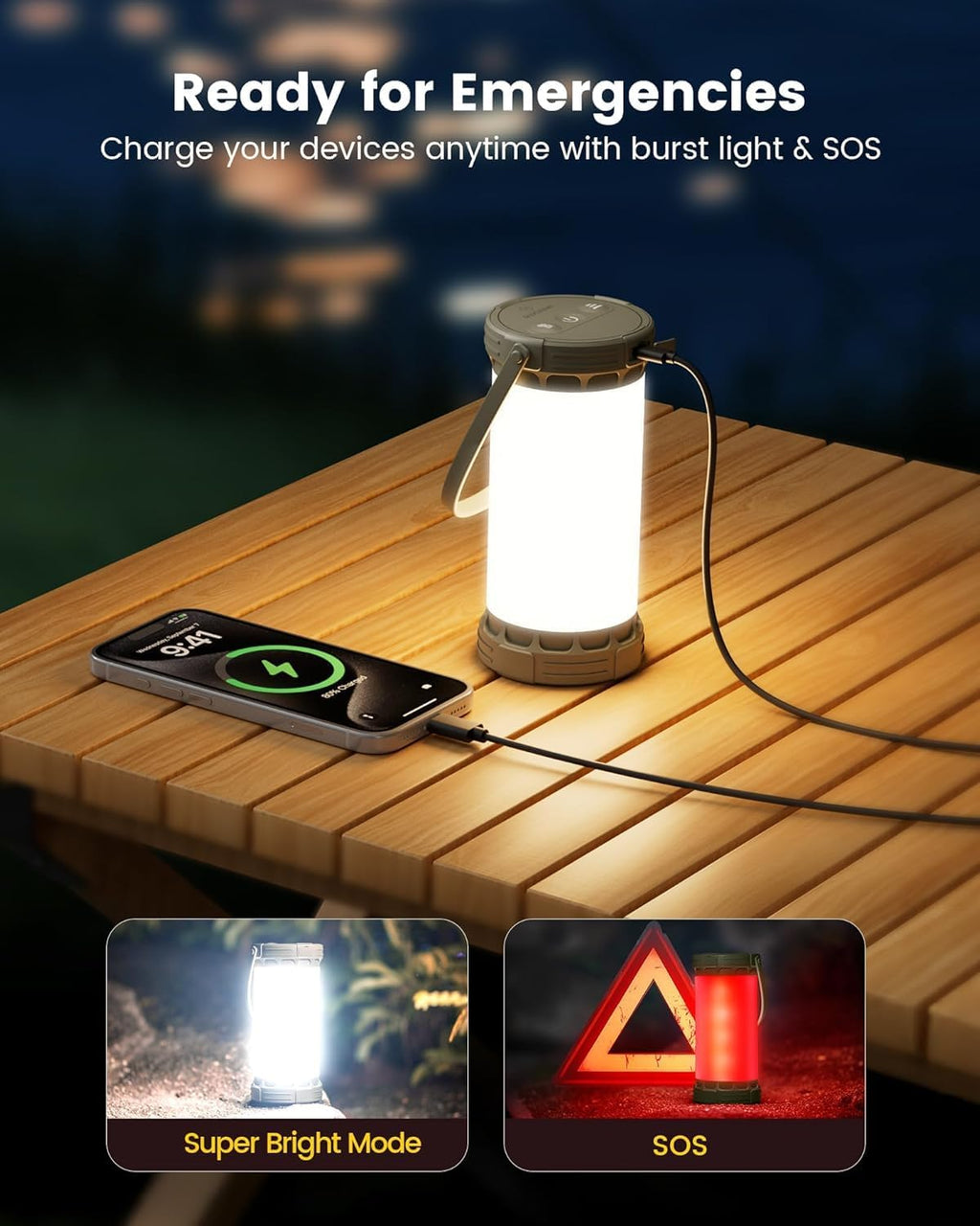 Lámpara Glocusent - Linterna LED recargable para acampar, luz de camping con 5000