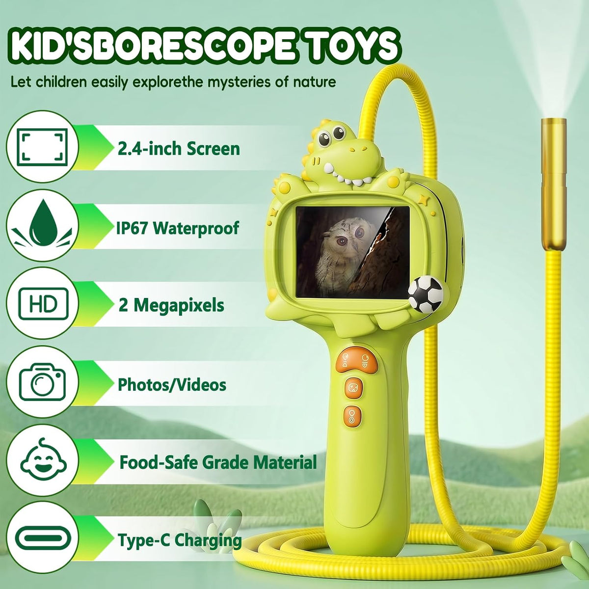 Juguete de cámara de boroscopio para niños con luz, juguete educativo STEM Science para niños y niñas de 3, 4, 5, 6, 7, 8 años, regalo de cumpleaños, descubrimiento y exploración, batería de 650 mAh