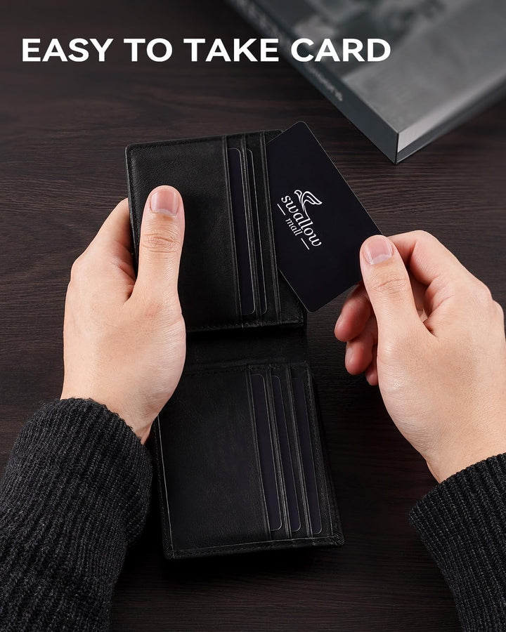 Swallowmall Cartera de cuero con bloqueo RFID para hombre, cartera...