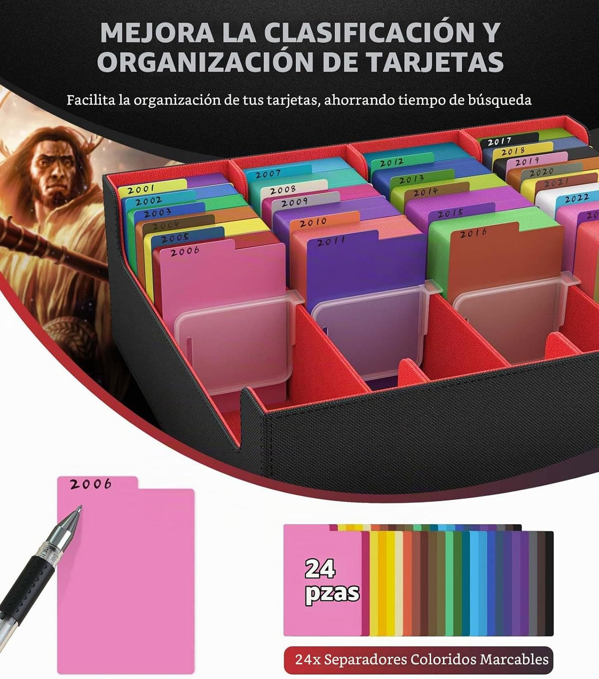 MoKo Trading Card Storage Box para MTG, 3000+ Card Organizer, negro Red