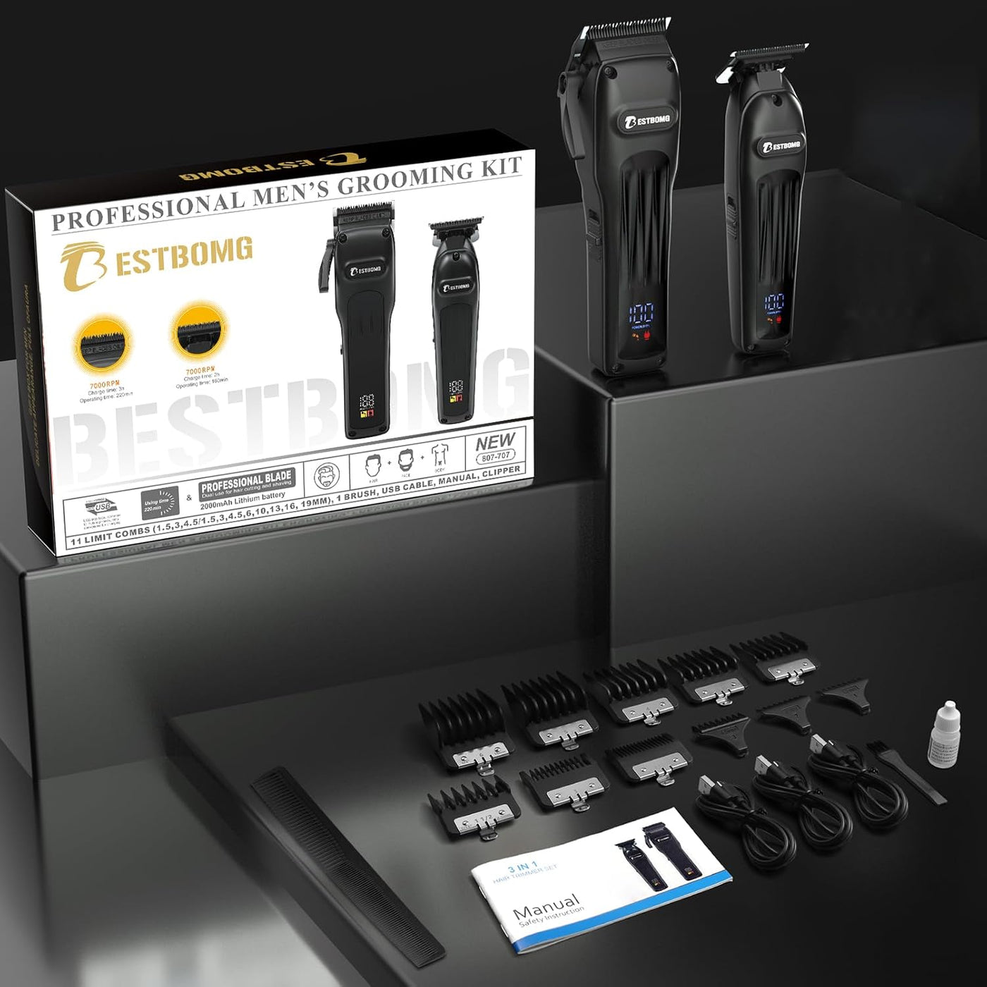 BESTBOMG® Cortapelos profesional para hombres, juego de cortapelos...