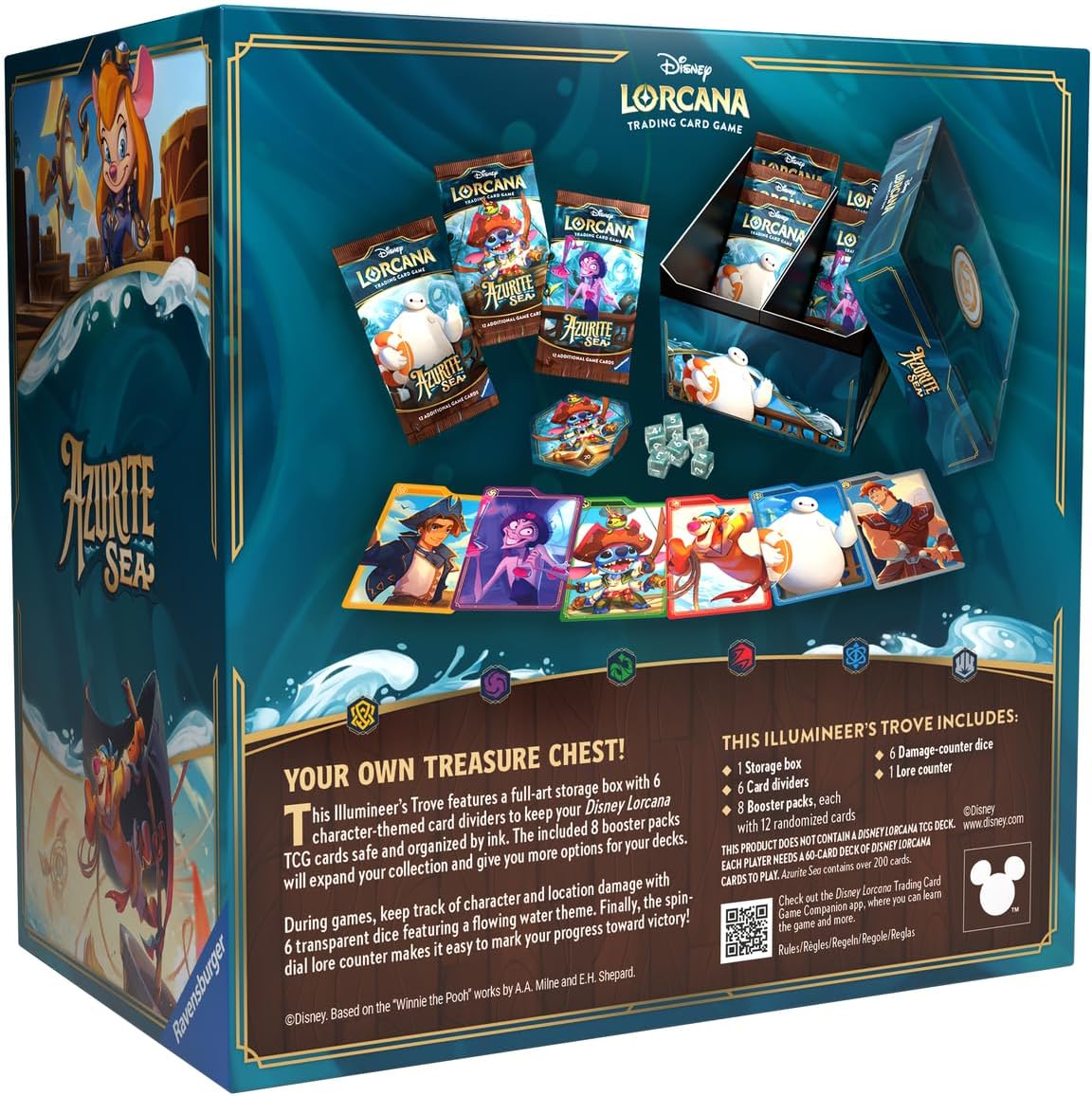 Ravensburger Disney Lorcana TCG: Azurite Sea Illumineer's Trove | Almacenamiento seguro de tarjetas | Incluye paquetes de refuerzo y guía completa | Obras de arte originales de Disney | A partir de 8 años