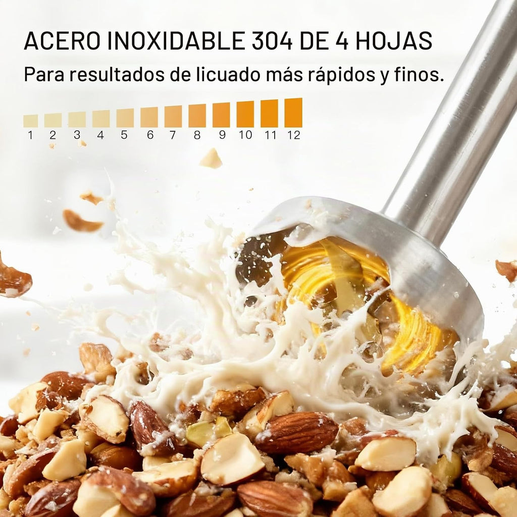 MEGAWISE - Batidora de mano de inmersión 3 en 1, batidora de barra de 12 velocidades con turbo, batidor de huevo y espumador de leche para sopas, salsas, batidos y alimentos para bebés, rojo