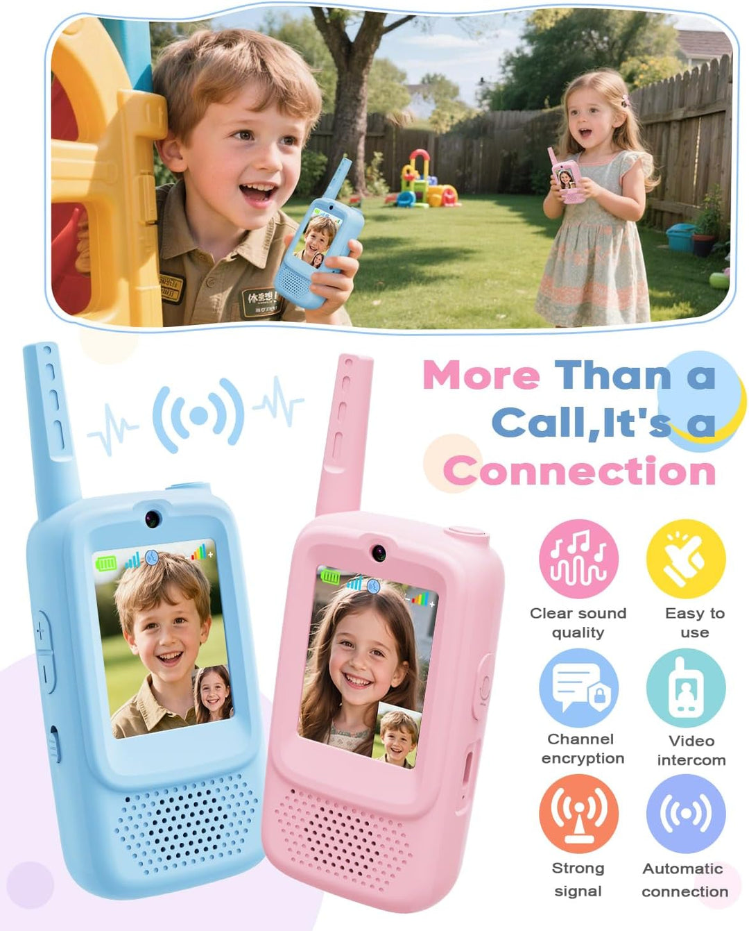 Walkie Talkies de video para niños, juguetes recargables de 2 unida...