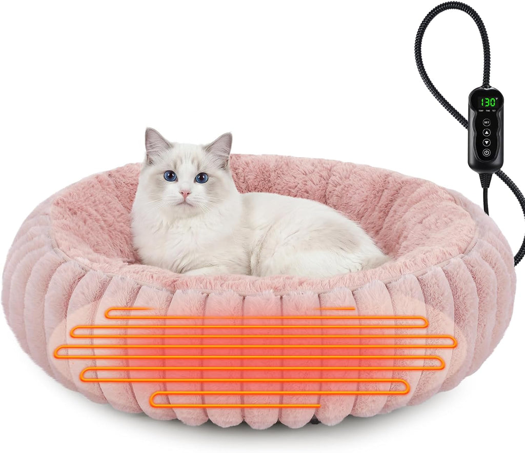 Camas calefactables para gatos de interior y perros pequeños, cama térmica de 20 pulgadas para mascotas con temporizador y temperatura ajustable, cama eléctrica extraíble e impermeable para