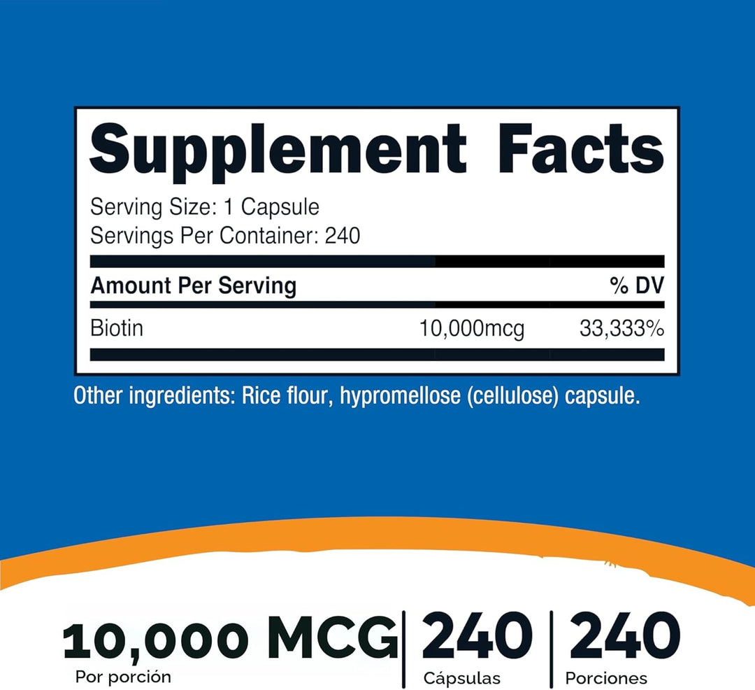 Suplemento Nutricost Biotin (Vitamina B7) 0.00035 oz, 240 cápsulas,...