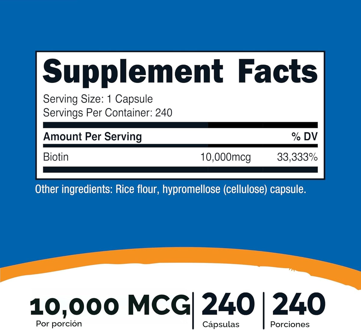 Suplemento Nutricost Biotin (Vitamina B7) 0.00035 oz, 240 cápsulas,...