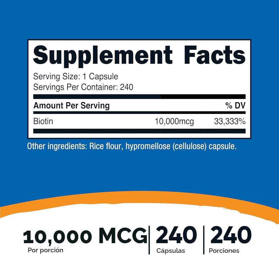 Suplemento Nutricost Biotin (Vitamina B7) 0.00035 oz, 240 cápsulas,...