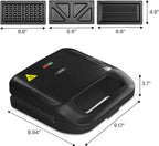 Sandwichera eléctrica 3 en 1 con placas antiadherentes extraíbles, 750 W, color negro para gofres belgas/panini/parrilla/desayuno, apto para lavavajillas, mango de tacto frío, fácil de limpiar y