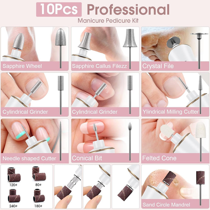 Kit Profesional de Manicura y Pedicura, Taladro Eléctrico Inalámbri...