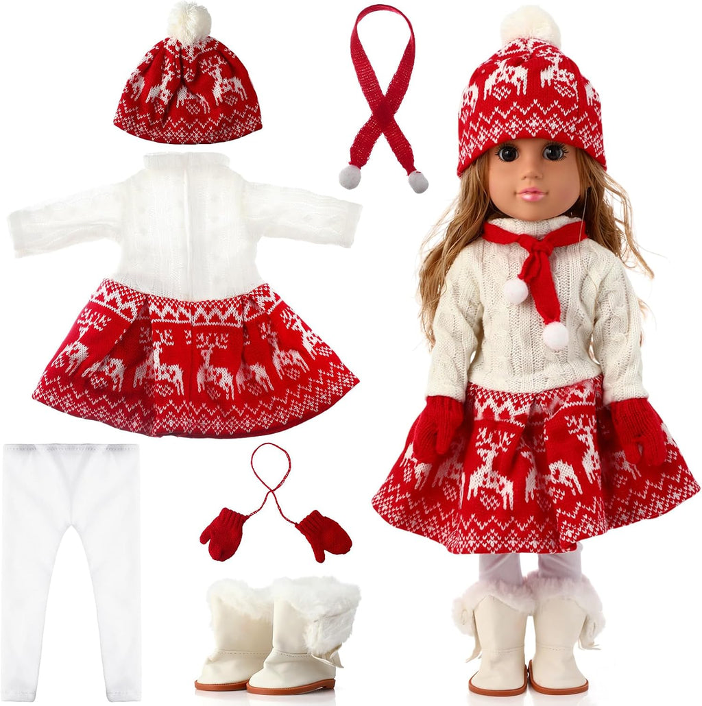 Juego de 6 piezas de ropa de muñeca de Navidad de 18 pulgadas
