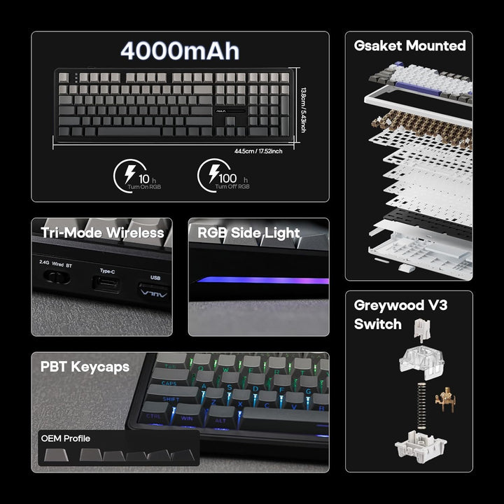 EPOMAKER Aula F108 - Teclado inalámbrico para juegos, teclado mecán...