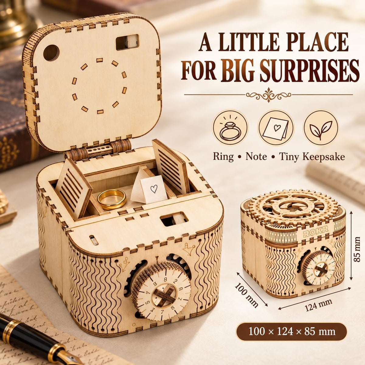 ROKR Caja del Tesoro Mecánica Rompecabezas 3D de Madera Modelo DIY Rompe-Cabezas Mental Proyectos para Adultos Edad 14+ Regalo de Cumpleaños Juguetes Educativos Rompecabezas de Madera para Adultos