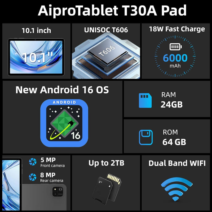 Tablet mejorada 2026 de 10 pulgadas, tableta Android 16, procesador...