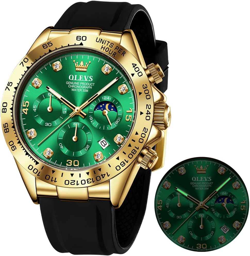 OLEVS Relojes Cronógrafo Masculinos de Moda Empresarial Analógico Quartz Reloj de Pulsera para Hombre, Cinturón de Silicona a prueba de agua con Luminiscente, Calendario