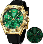 OLEVS Relojes Cronógrafo Masculinos de Moda Empresarial Analógico Quartz Reloj de Pulsera para Hombre, Cinturón de Silicona a prueba de agua con Luminiscente, Calendario