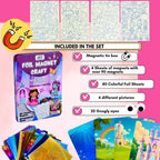 Kit de Arte en Foil Princess & Unicorn para Niñas - Caja Metálica Magnética con Imanes de Foil, Manualidad Reutilizable y Sin Desorden para Viajes, Kit DIY de Artes y Manualidades para Niñas de 4-8 y 8-12 años