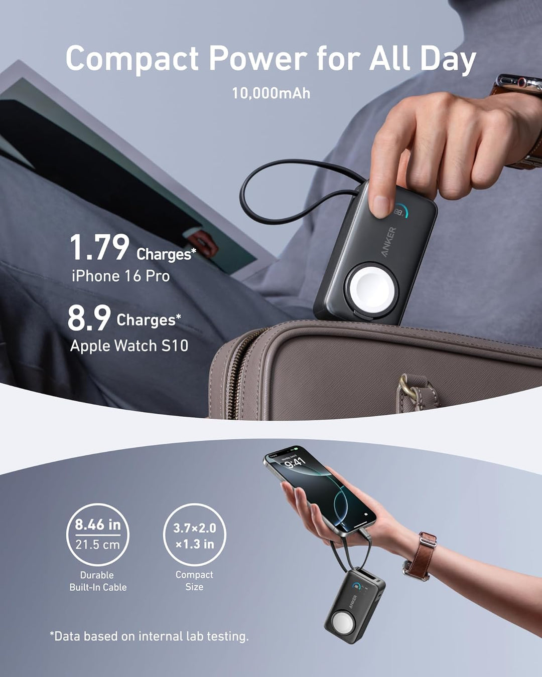 Anker MagGo Power Bank para Apple Watch, batería compacta de 10,000...
