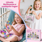WMXDU Juego de 42 piezas de azulejos magnéticos con purpurina y caja de metal rosa, bloques de construcción STEM portátiles para niños de 3 a 8 años, juguetes educativos STEM Montessori para viajes en avión en automóvil