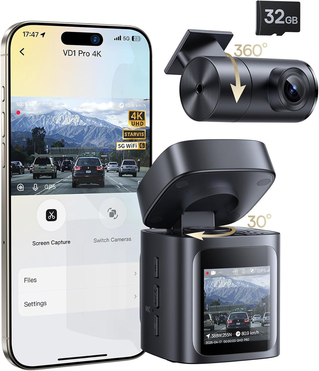 Baseus VD1 Pro Cámara solar para tablero frontal y trasera, cámara de tablero 4K+1080P para automóviles, modo de estacionamiento alimentado por batería, visión nocturna Starvis