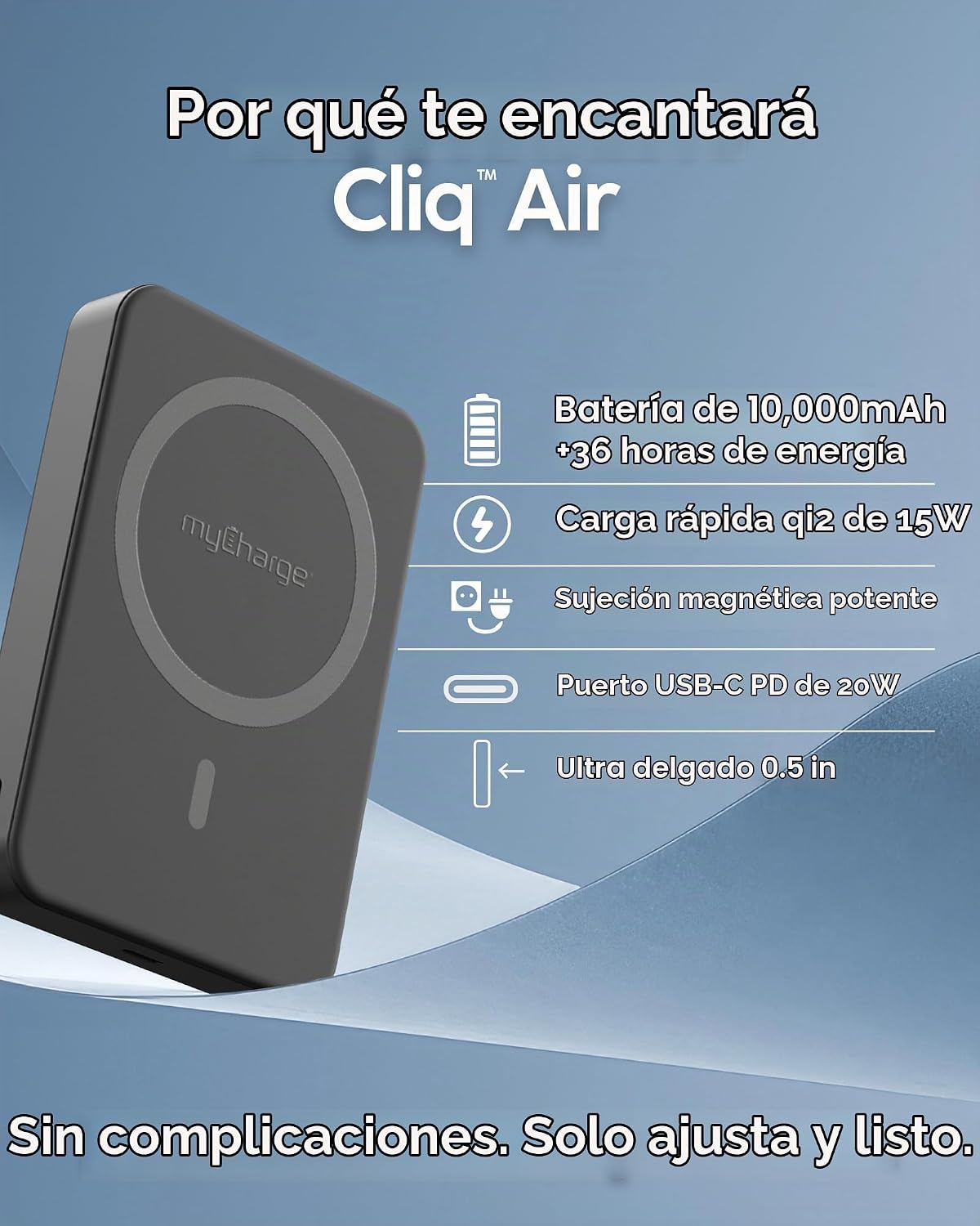 myCharge CliqAir - Banco de energía magnético de 10000 mAh, diseño...
