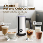 Espumador eléctrico de leche 4 en 1, espuma fría caliente, 10.6