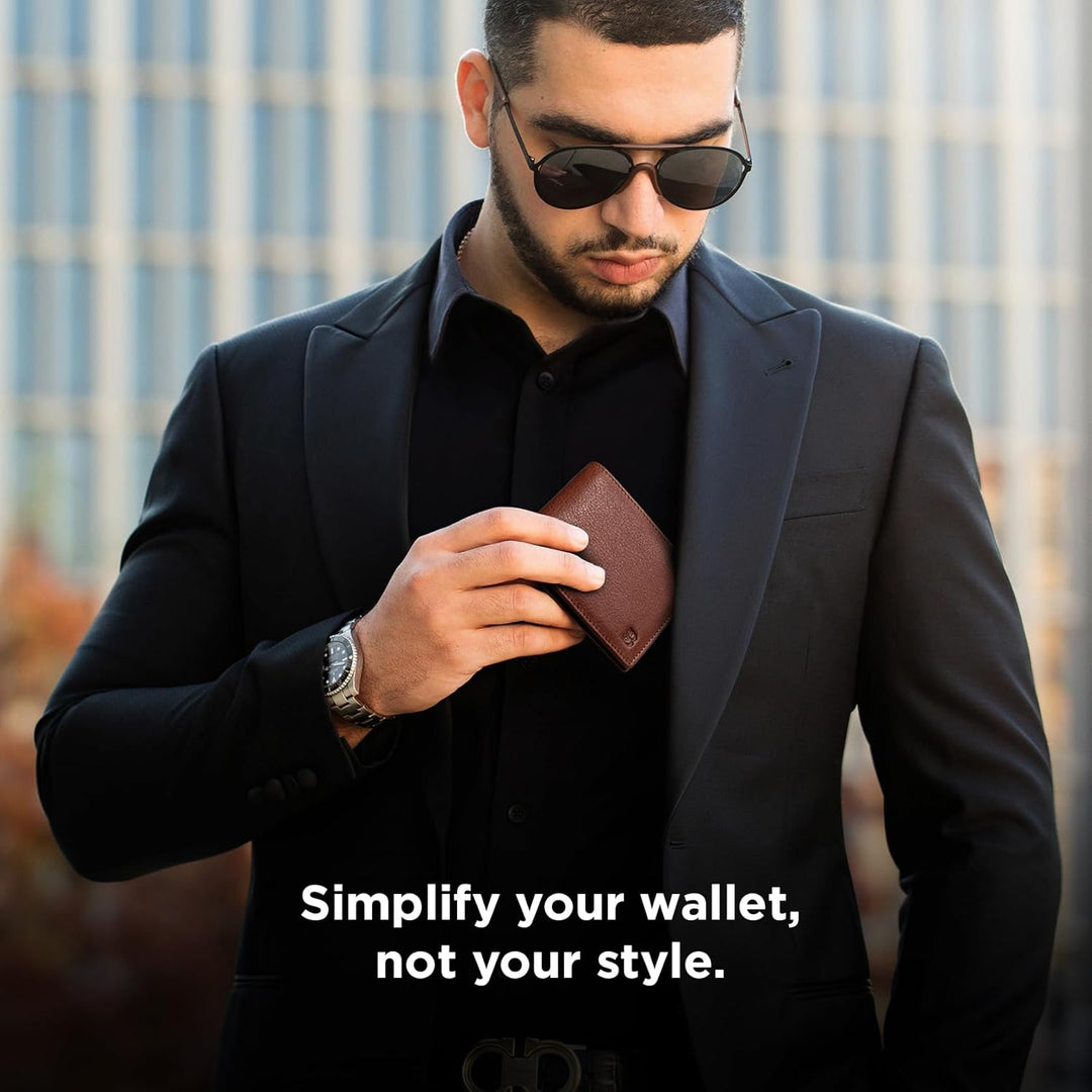 SERMAN BRANDS Cartera de cuero de grano completo para hombre, bloqu...