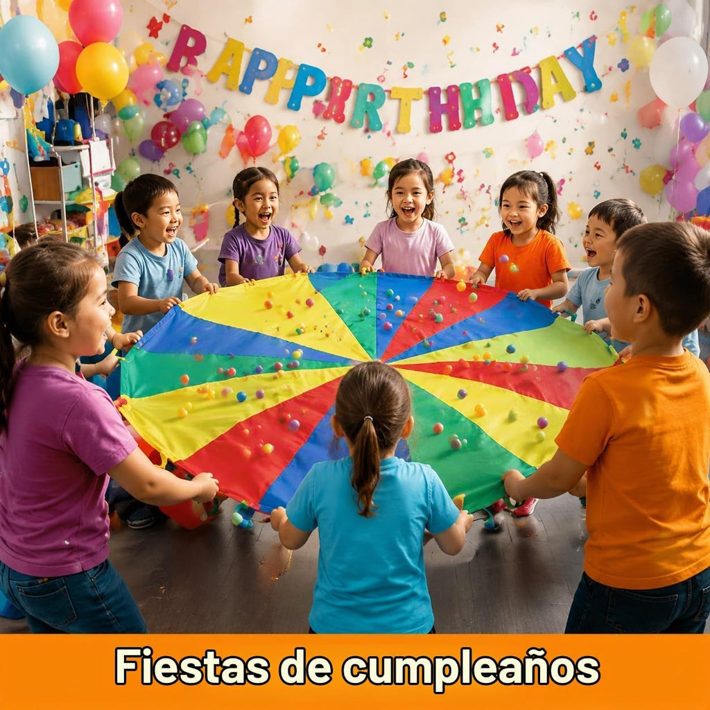 Paracaídas de 8 pies para niños con 9 asas para jugar paracaídas para 4 y 8 niños, tienda de campaña, juegos cooperativos, regalo de cumpleaños