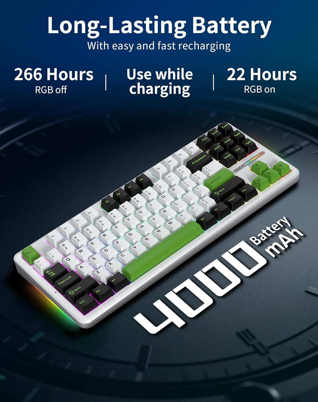 Aula F87 Pro - Teclado mecánico inalámbrico, 87 teclas TKL Tri-Mode...