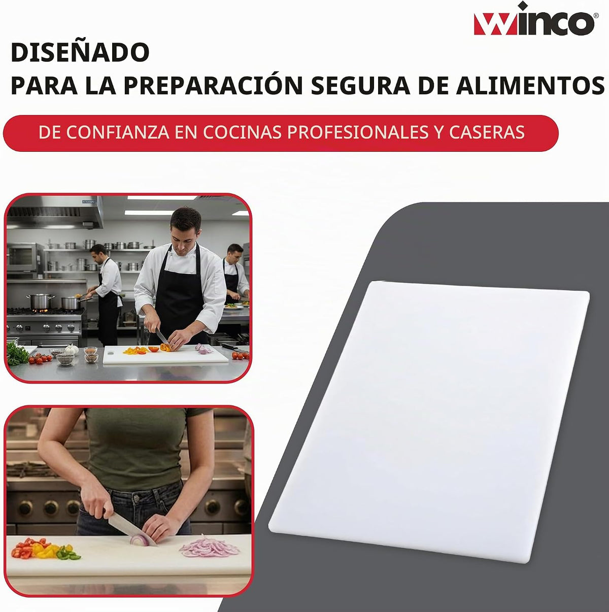 Winco Tabla de cortar, 18 x 24 x 1/2 pulgadas, color blanco, 18" x 24"