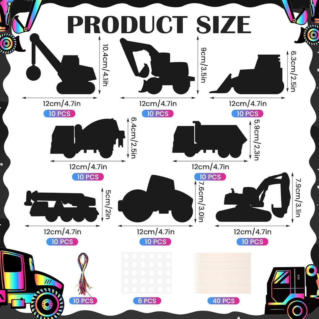 LUUFILx 80 Pcs Construction Scratch Cards Colorful Rainbow