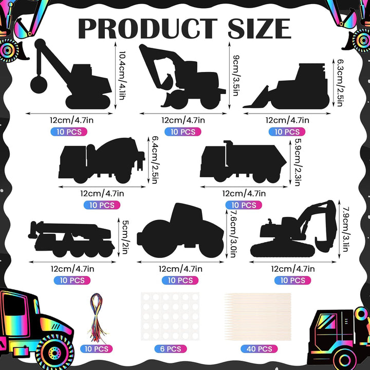 LUUFILx 80 Pcs Construction Scratch Cards Colorful Rainbow