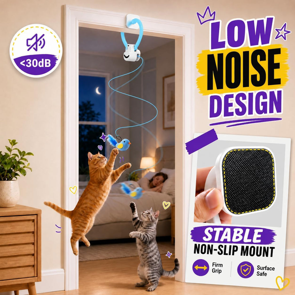 Juguetes interactivos para gatos de interior: varita de plumas de ave voladora automática, ejercicio de persecución, enriquecimiento, estimulación, colgante duradero seguro recargable por USB para