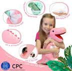 MorisMos - Animal de peluche de dinosaurio con bebés, mamá dino T-rex de 23.6 pulgadas con 3 juguetes de peluche de bebé dino y 3 huevos de peluche dentro de la barriga, juguetes de dinosaurio para