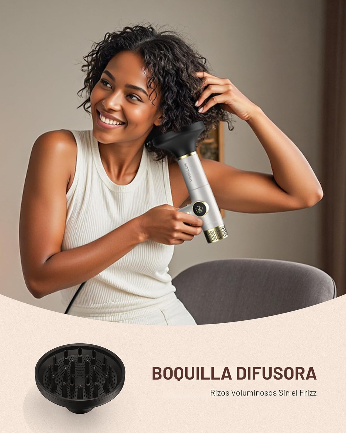 HITTIONA Secador de pelo de viaje de doble voltaje con difusor magn...