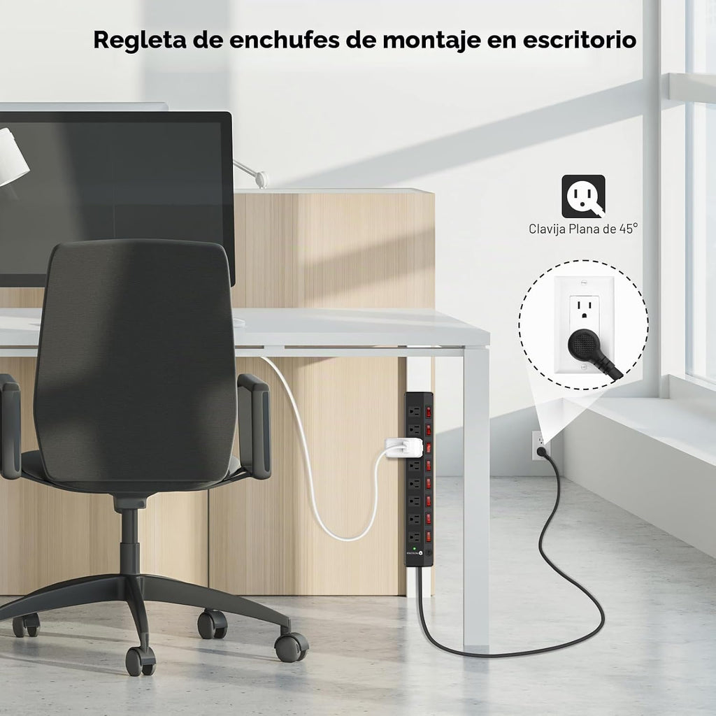 Regleta de alimentación resistente de 8 salidas con 8 interruptores
