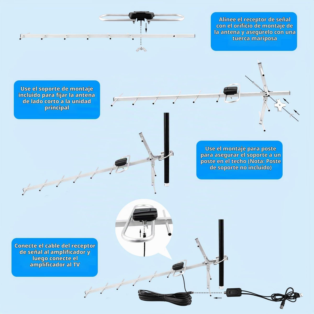 Antena digital HDTV al aire libre, antenas para soporte de TV ático o