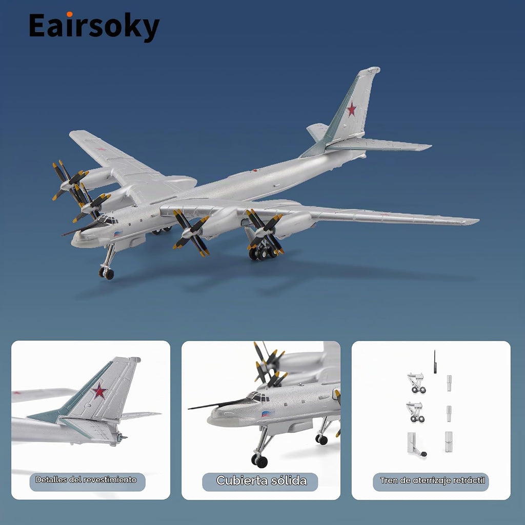 1:200 Escala Tu-95 Bear Bombardero estratégico Modelo de aeronave de fundición a presión Militar Aviones de largo alcance Modelos de aleación para colección o regalo Interchage