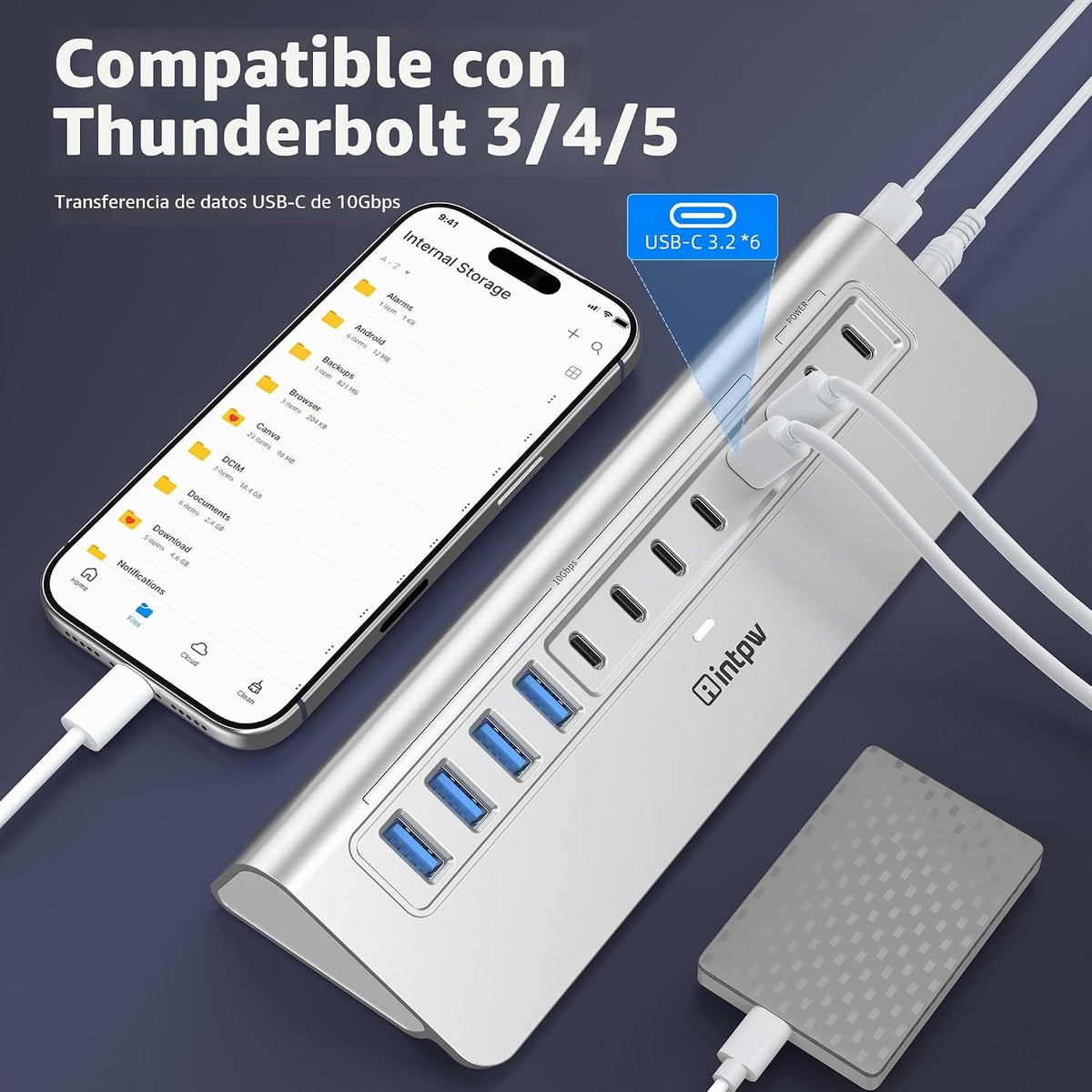 intpw, YH12, hub USB de 12 puertos, alimentado