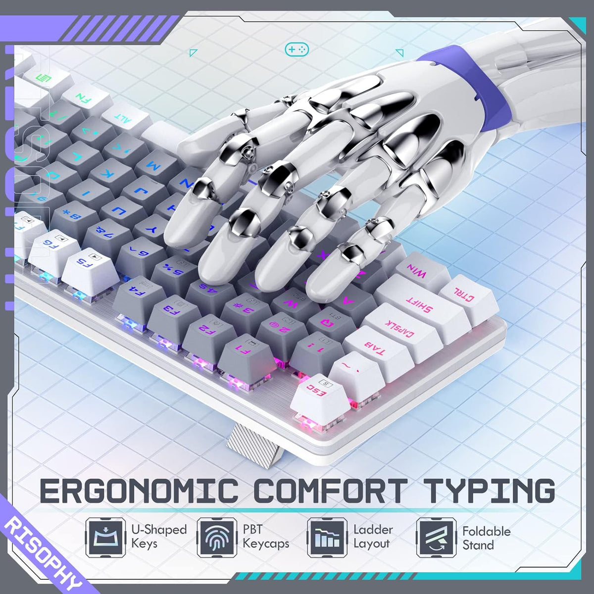 RisoPhy Teclado Mecánico Inalámbrico, Modo Triple 2.4G\/USB-C\/Blue...