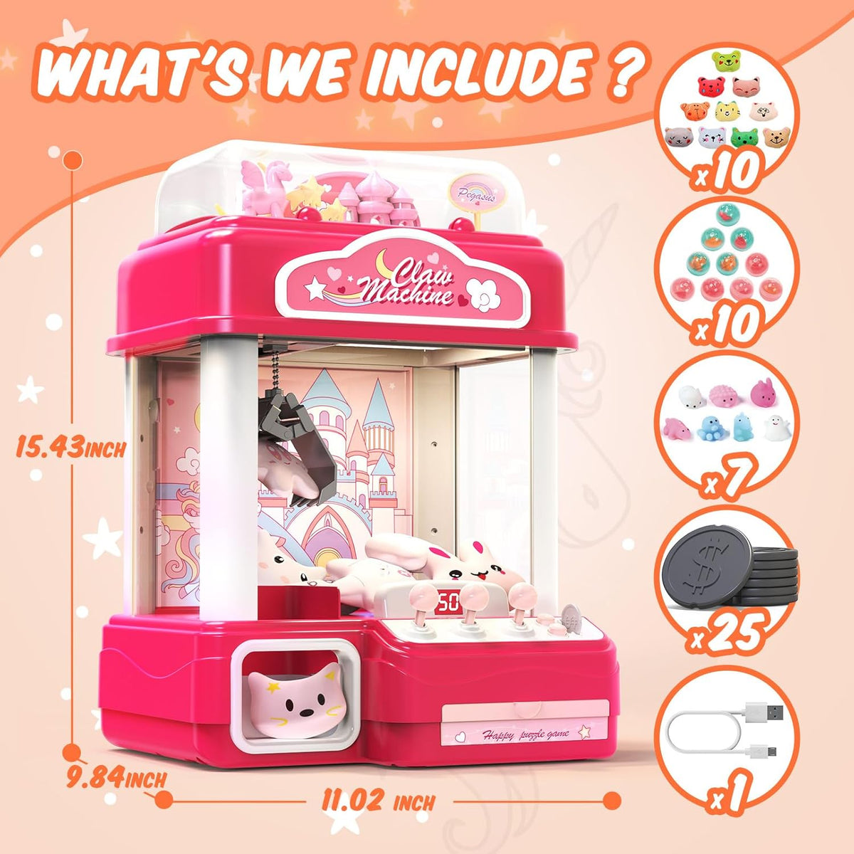 Skirfy - Máquina de garras para niños, juguete de garra de arcade con luces y música, agarrador de dulces a monedas, cumpleaños para niños y niñas, juego de fiesta familiar