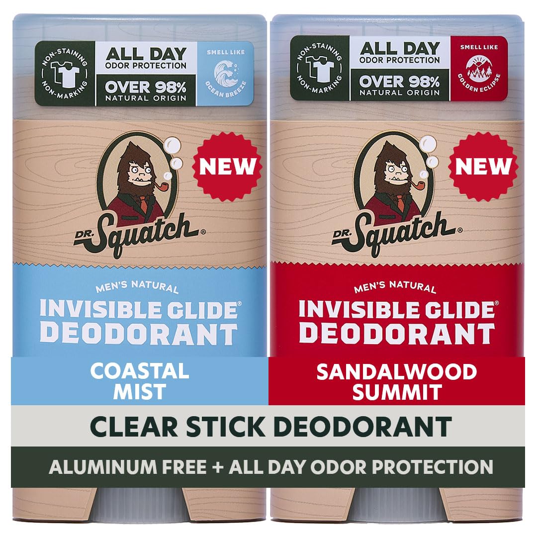 Dr. Squatch Invisible Glide Natural Desodorante para hombre, desliz...